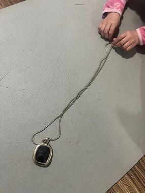 Gold long  Necklace with Blue & brown  Stone Pendant